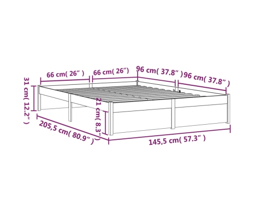 Estructura cama sin colchón madera maciza marrón miel 140x200cm