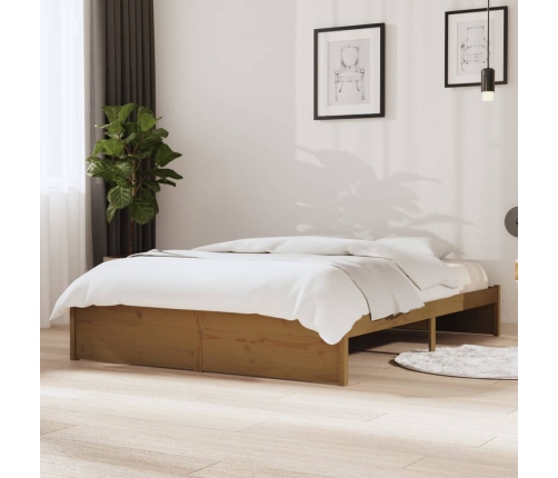 Estructura cama sin colchón madera maciza marrón miel 140x200cm