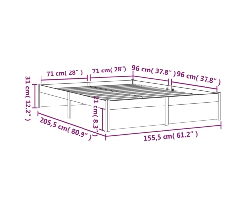 Estructura de cama doble sin colchón madera gris 150x200 cm