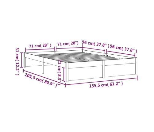 Estructura cama sin colchón madera maciza marrón miel 150x200cm