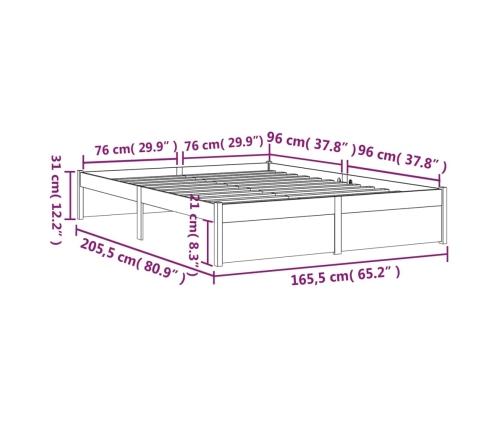 Estructura de cama sin colchón madera maciza 160x200 cm