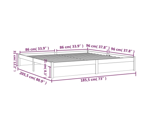 Estructura de cama doble sin colchón madera maciza 180x200 cm