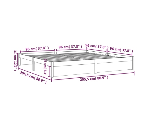 Estructura de cama sin colchón madera maciza 200x200 cm