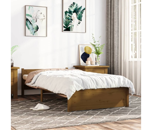 Estructura cama sin colchón madera maciza marrón miel 75x190 cm