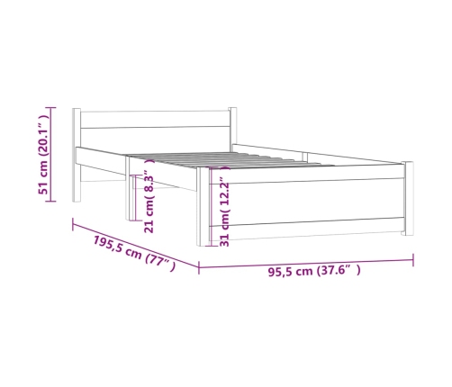 Estructura cama individual sin colchón madera maciza 90x190 cm