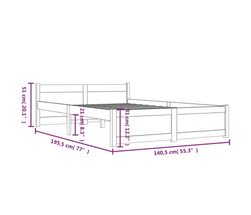 Estructura de cama doble sin colchón madera blanco 135x190 cm