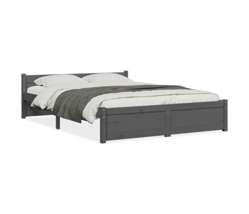 Estructura cama doble sin colchón madera maciza gris 135x190 cm