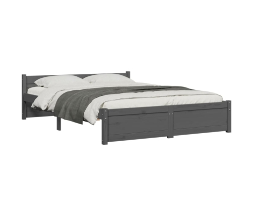 Estructura cama doble sin colchón madera maciza gris 135x190 cm