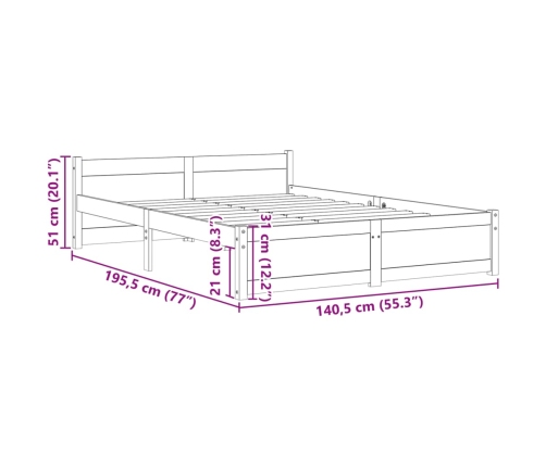 Estructura cama doble sin colchón madera maciza gris 135x190 cm