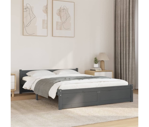 Estructura cama doble sin colchón madera maciza gris 135x190 cm