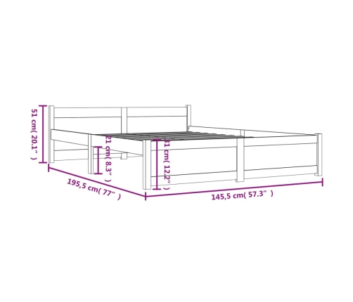 Estructura de cama sin colchón madera maciza 140x190 cm