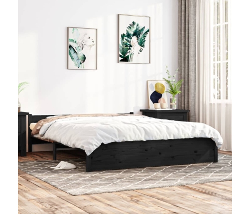 Estructura de cama sin colchón madera maciza negro 140x190 cm