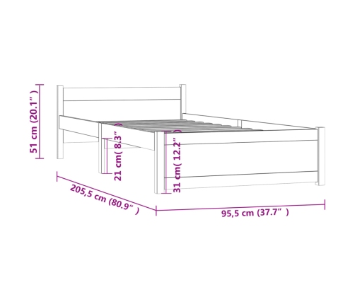 Estructura de cama sin colchón madera maciza blanco 90x200 cm