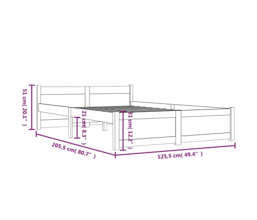 Estructura de cama sin colchón madera maciza 120x200 cm