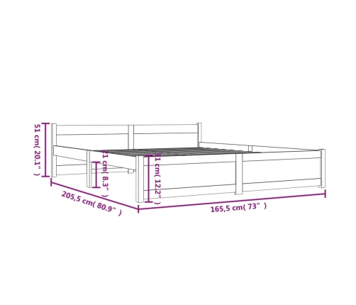 Estructura de cama sin colchón madera maciza 160x200 cm