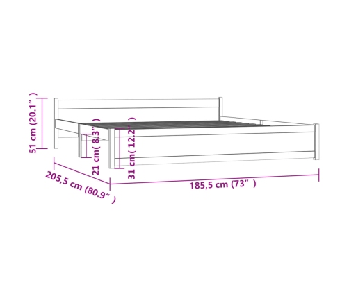 Estructura cama madera maciza marrón miel Super King 180x200 cm