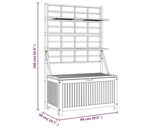 Caja de almacenaje con enrejado madera de acacia 99x50x160 cm