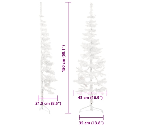 Medio árbol de Navidad artificial con soporte blanco 120 cm