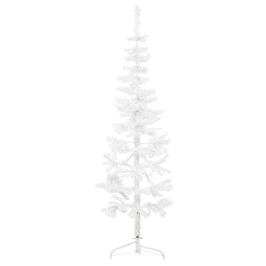 Medio árbol de Navidad artificial con soporte blanco 180 cm