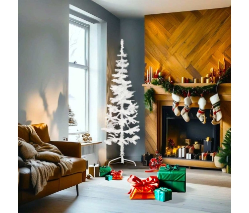 Medio árbol de Navidad artificial con soporte blanco 180 cm