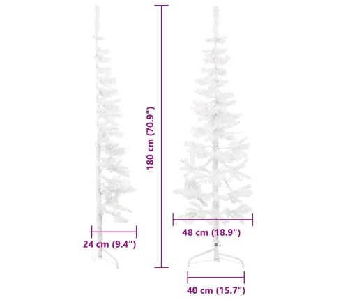 Medio árbol de Navidad artificial con soporte blanco 180 cm