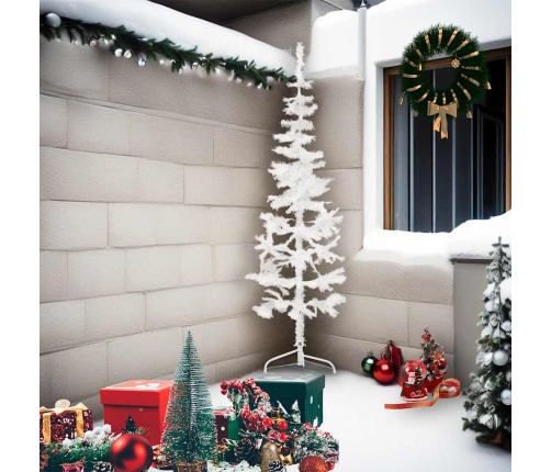 Medio árbol de Navidad artificial con soporte blanco 210 cm