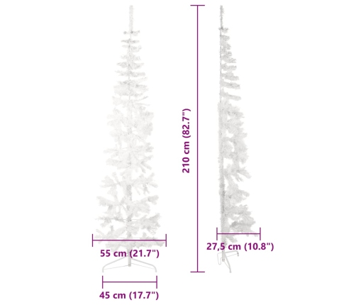 Medio árbol de Navidad artificial con soporte blanco 210 cm