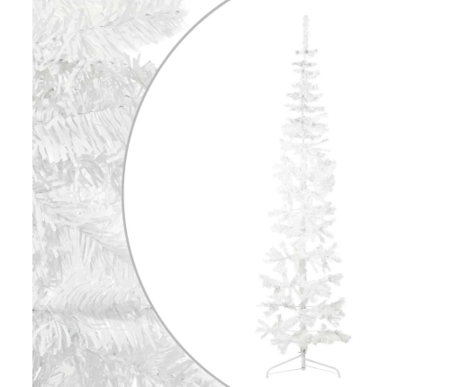 Medio árbol de Navidad artificial con soporte blanco 210 cm