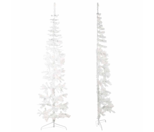 Medio árbol de Navidad artificial con soporte blanco 210 cm