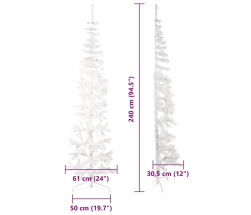 Medio árbol de Navidad artificial con soporte blanco 210 cm