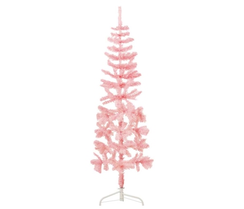 Medio árbol de Navidad artificial con soporte rosa 120 cm