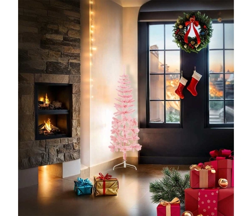 Medio árbol de Navidad artificial con soporte rosa 120 cm