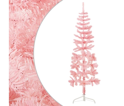 Medio árbol de Navidad artificial con soporte rosa 120 cm