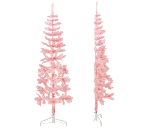 Medio árbol de Navidad artificial con soporte rosa 120 cm