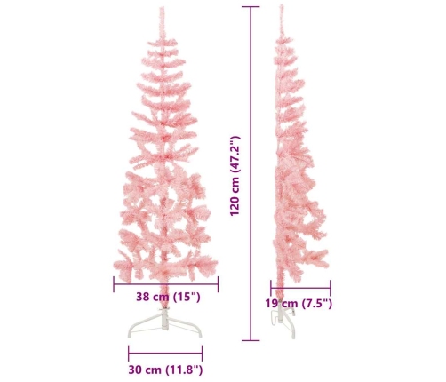 Medio árbol de Navidad artificial con soporte rosa 120 cm