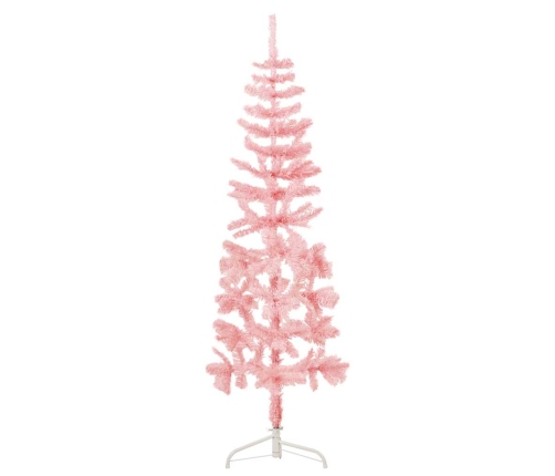 Medio árbol de Navidad artificial con soporte rosa 150 cm