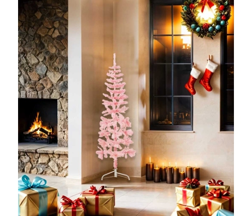 Medio árbol de Navidad artificial con soporte rosa 150 cm