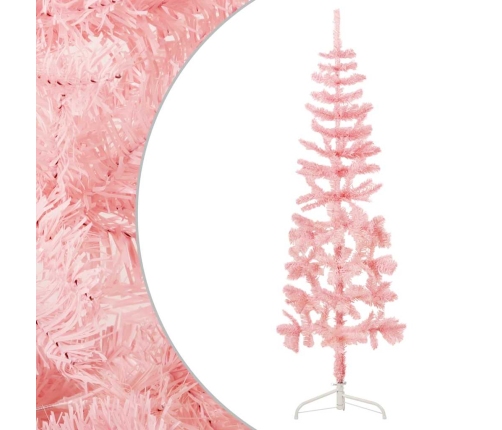 Medio árbol de Navidad artificial con soporte rosa 150 cm