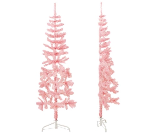 Medio árbol de Navidad artificial con soporte rosa 150 cm