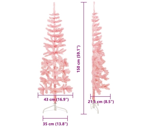 Medio árbol de Navidad artificial con soporte rosa 150 cm