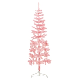 Medio árbol de Navidad artificial con soporte rosa 180 cm