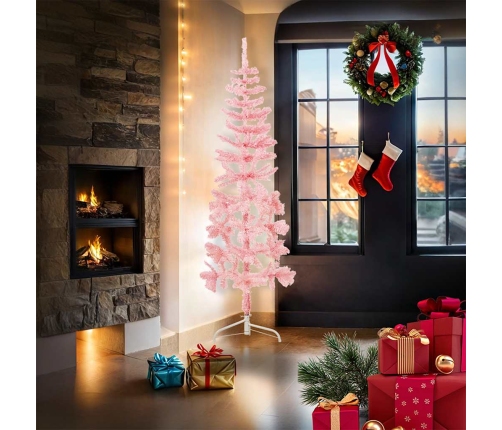 Medio árbol de Navidad artificial con soporte rosa 180 cm