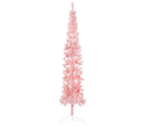 Medio árbol de Navidad artificial con soporte rosa 210 cm