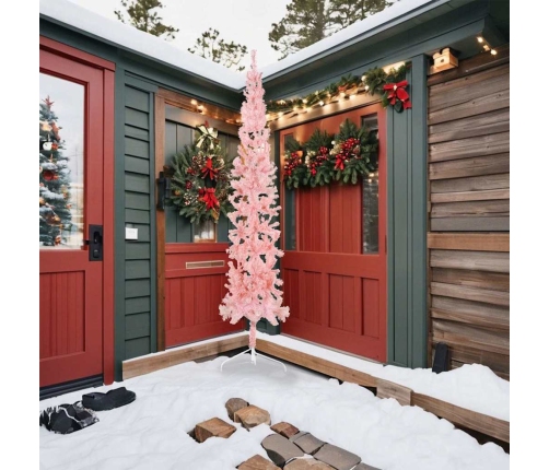 Medio árbol de Navidad artificial con soporte rosa 240 cm