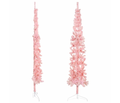 Medio árbol de Navidad artificial con soporte rosa 240 cm