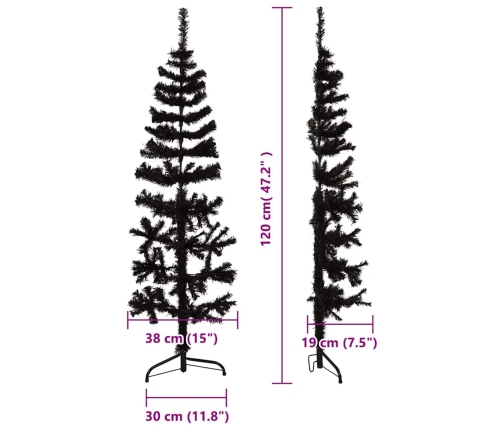 Medio árbol de Navidad artificial con soporte negro 120 cm