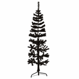 Medio árbol de Navidad artificial con soporte negro 150 cm