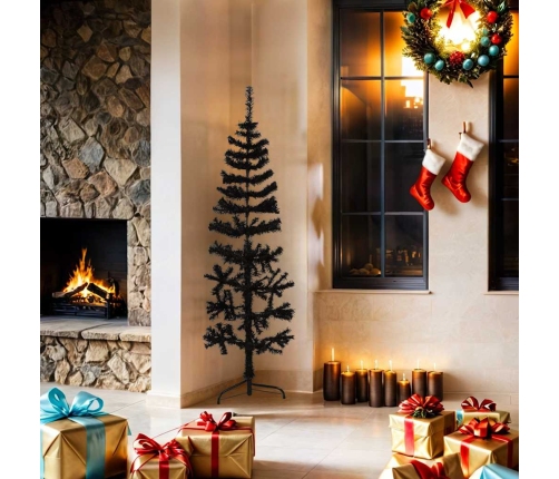 Medio árbol de Navidad artificial con soporte negro 150 cm