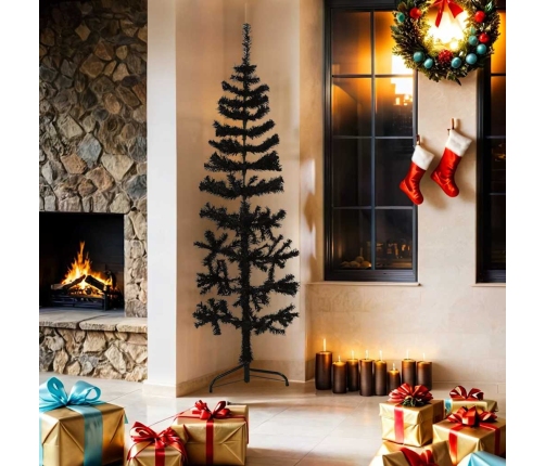 Medio árbol de Navidad artificial con soporte negro 180 cm