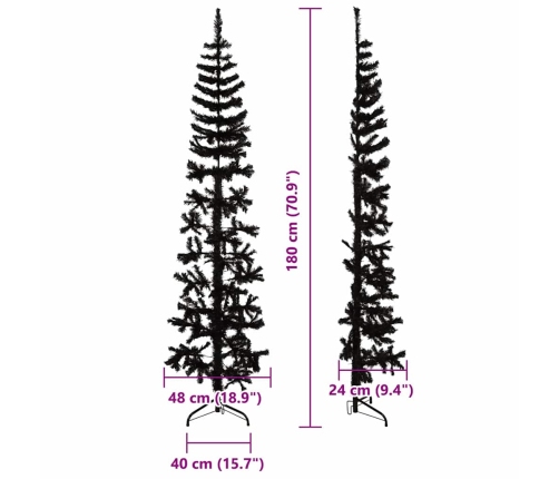 Medio árbol de Navidad artificial con soporte negro 180 cm